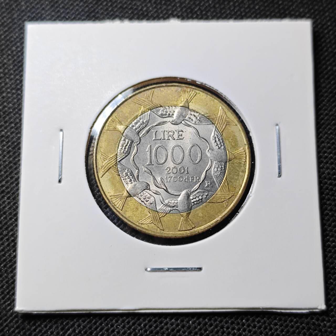 KK钱币收藏小铺 第349场 2月预留时间 周末发货  2001圣马力诺1000里拉双色币 大面值