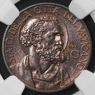修遠堂世界钱币第八十六期 - NGC MS63RB 1933-1934年梵蒂冈10分铜币 天主教禧年