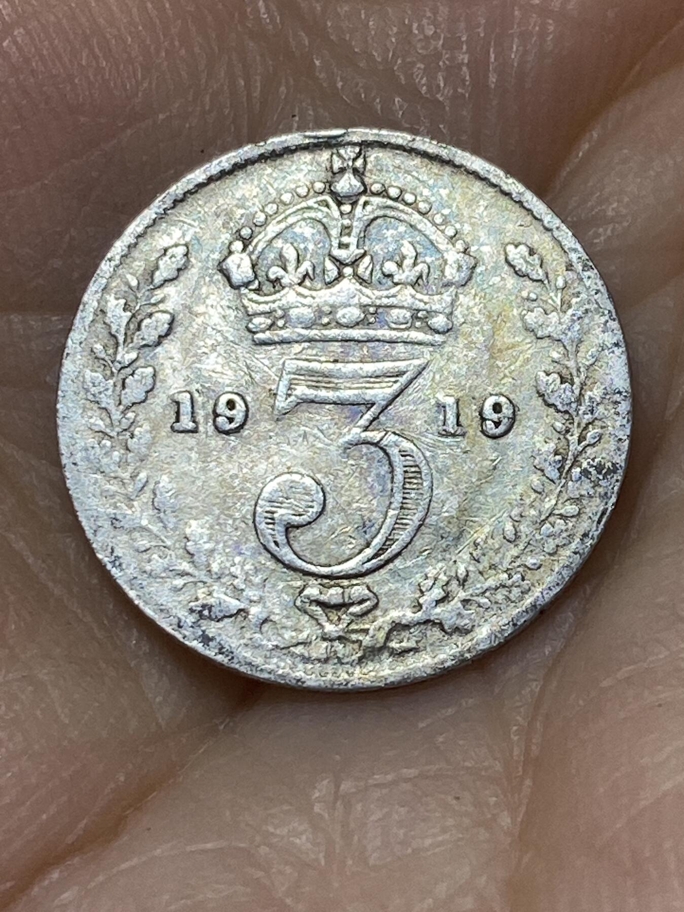 2025年第九十七场(总第一百二十三场）外国好品散币(免佣金) 英国🇬🇧1919年3便士银币(乔治五世第一版，925高银)