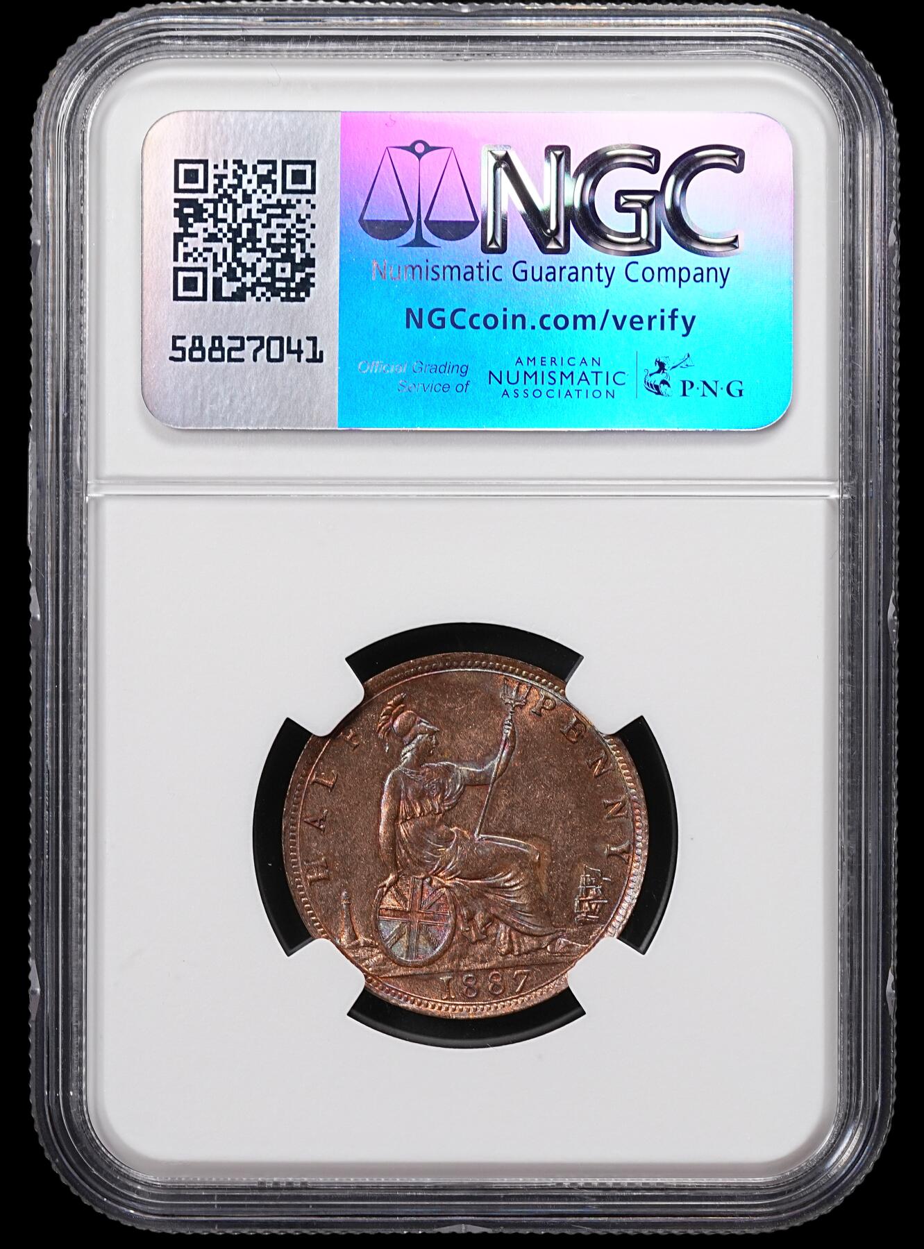 修遠堂世界钱币第八十六期 NGC MS63RB 1887年英国1/2便士