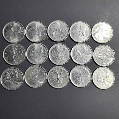 各国硬币 纸币 无佣金 - 加拿大25分 15个
