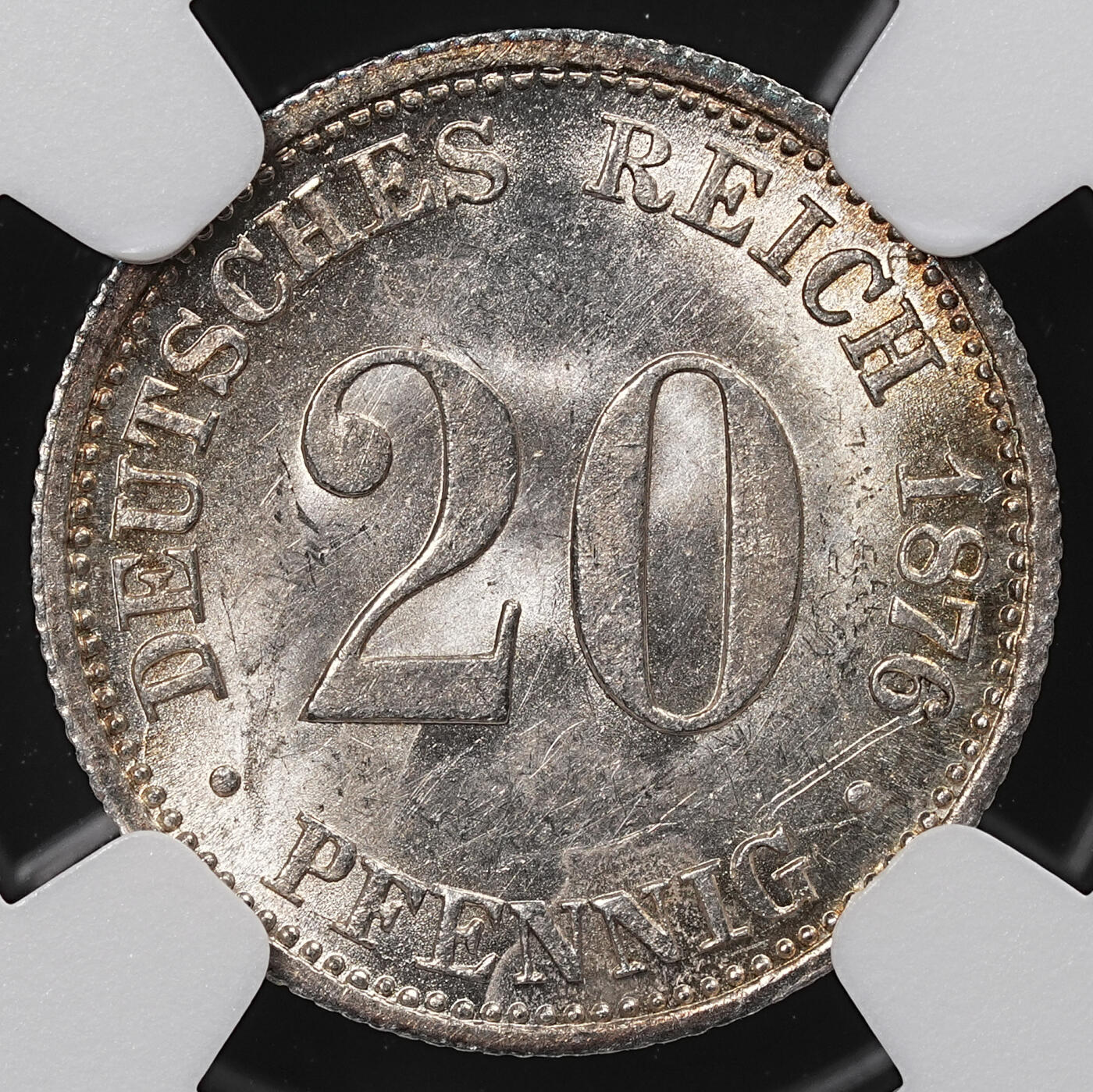 修遠堂世界钱币第八十六期 NGC MS63 1876年德国20芬尼银币 B厂铭