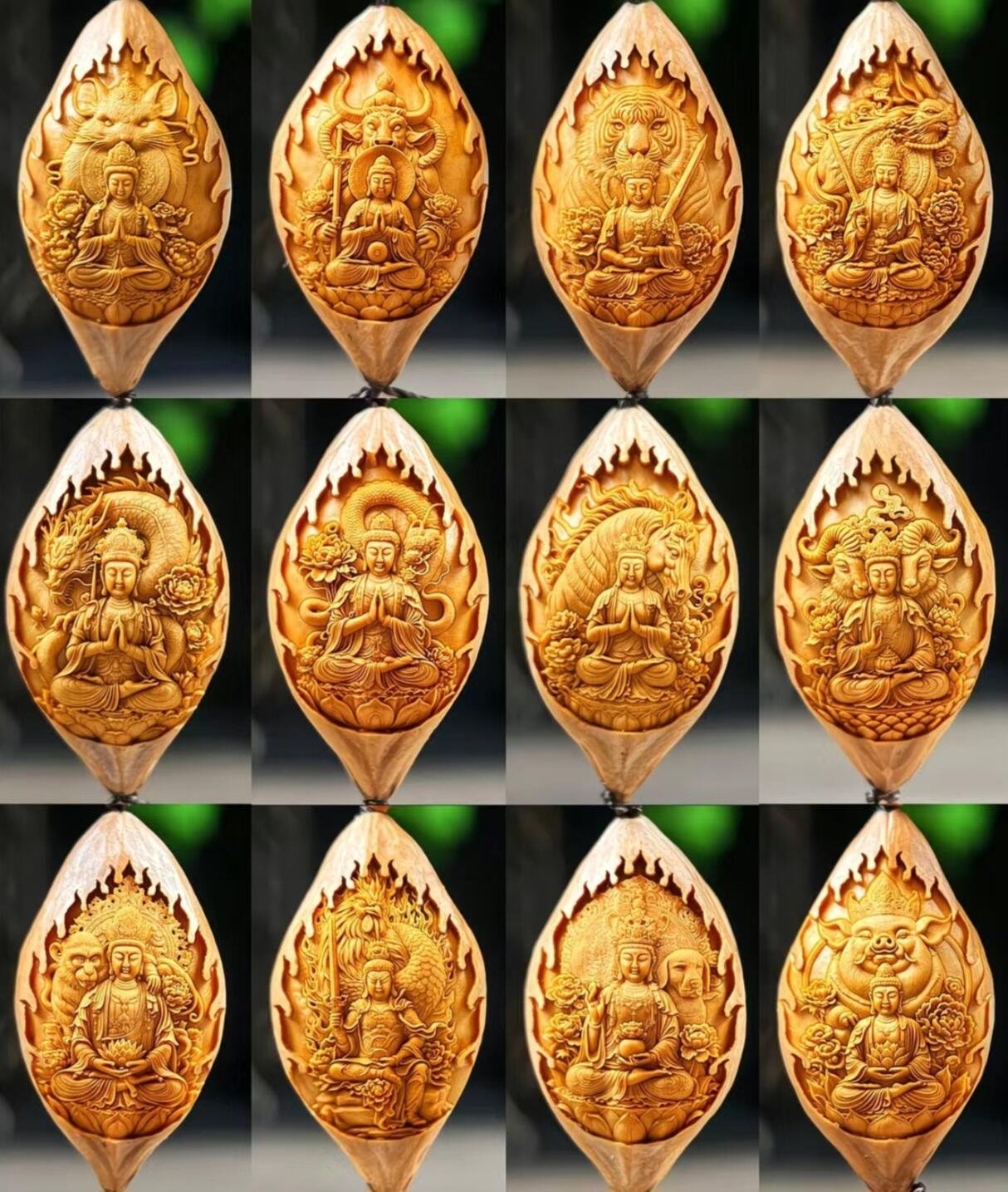 核雕十二生肖（仅4套）限时专场 20mm大尺寸橄榄核雕 十二生肖本命佛 全套生肖 12粒 
