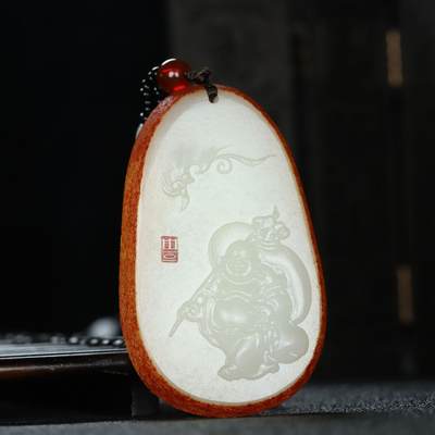 阿富汗白玉牌子 笑佛玉石挂件 - 阿富汗白玉牌子 笑佛玉石挂件