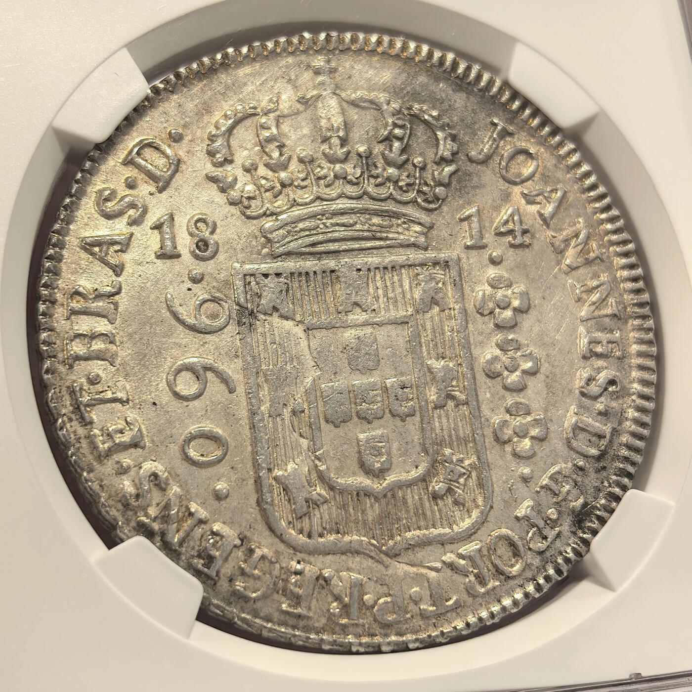 博洋堂“良辰美钰”中秋国庆双节精品专场暨第141期（全场包邮） NGC MS62 1814B葡属巴西950R大银 金彩深打 卡四双柱清晰可见