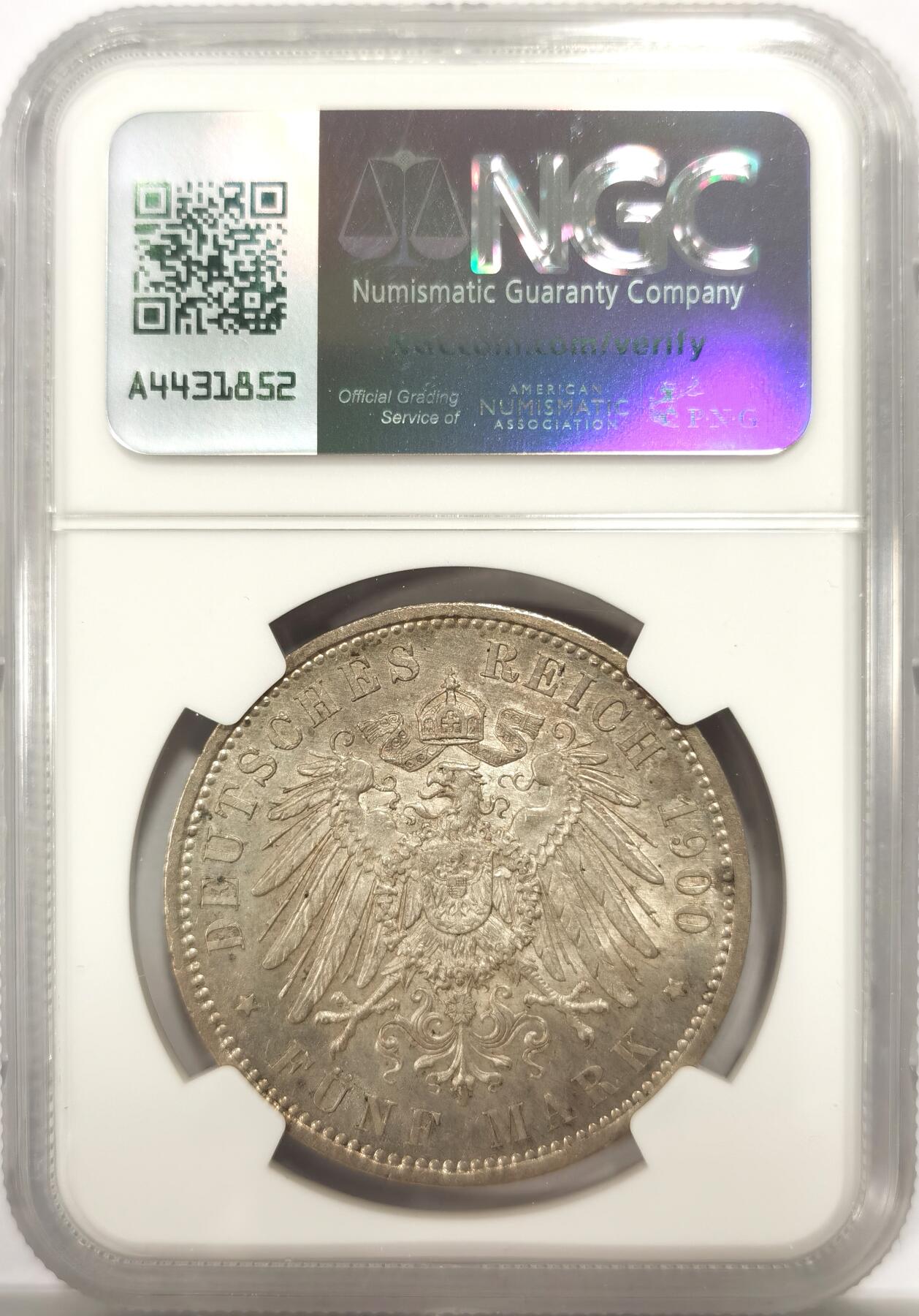 博洋堂“良辰美钰”中秋国庆双节精品专场暨第141期（全场包邮） NGC AU55 德国普鲁士1900年威廉二世5马克银币