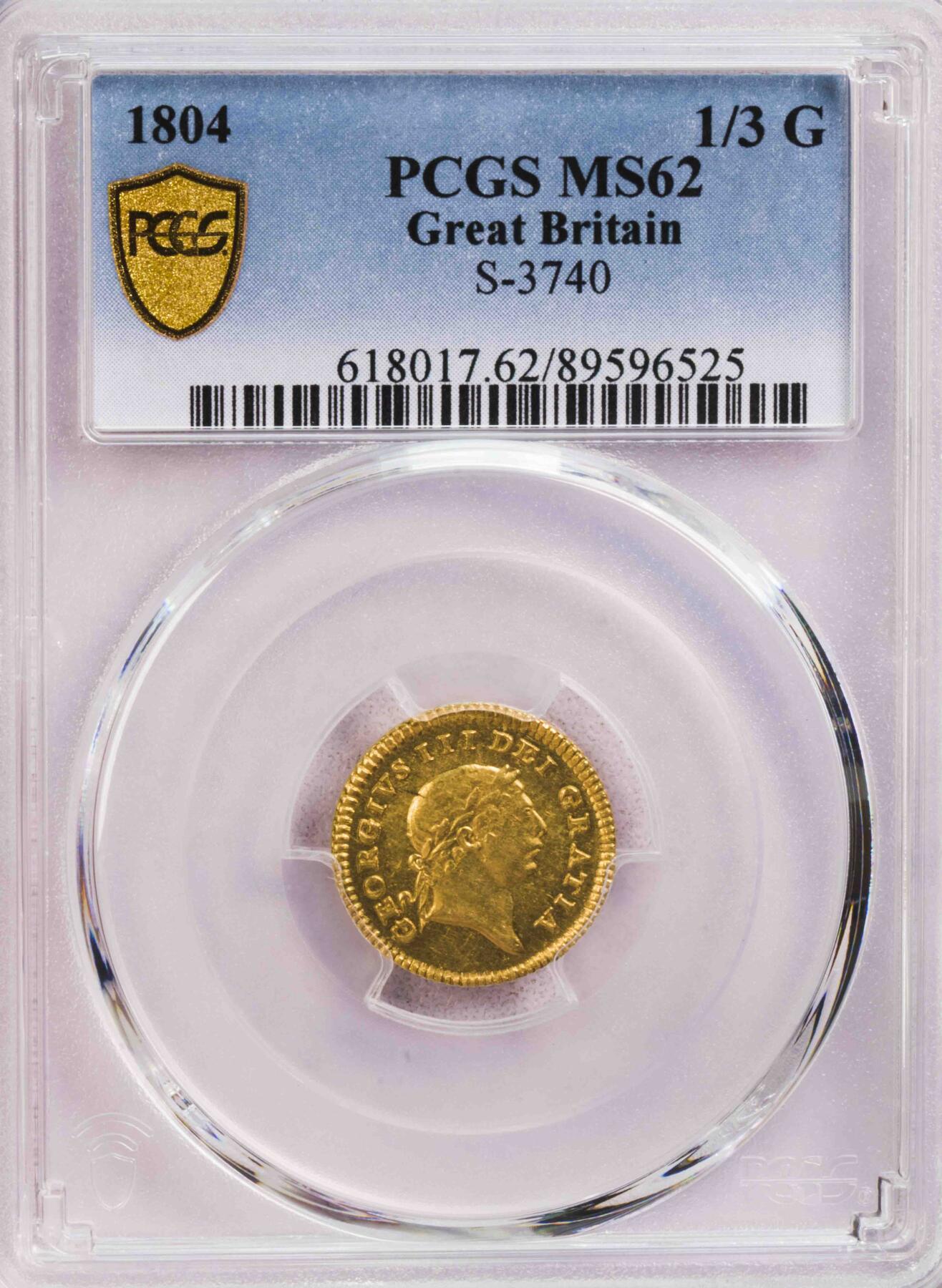 PCGS-MS62 1804英国乔三1/3几尼金币 第四名
