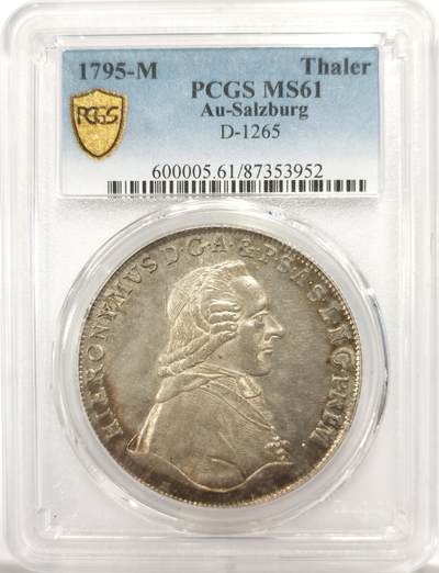 博洋堂“良辰美钰”中秋国庆双节精品专场暨第141期（全场包邮） - PCGS MS61 萨尔茨堡1795年M DAV-1265 1泰勒，季军，淡金色包浆，状态明显好于分数的一枚