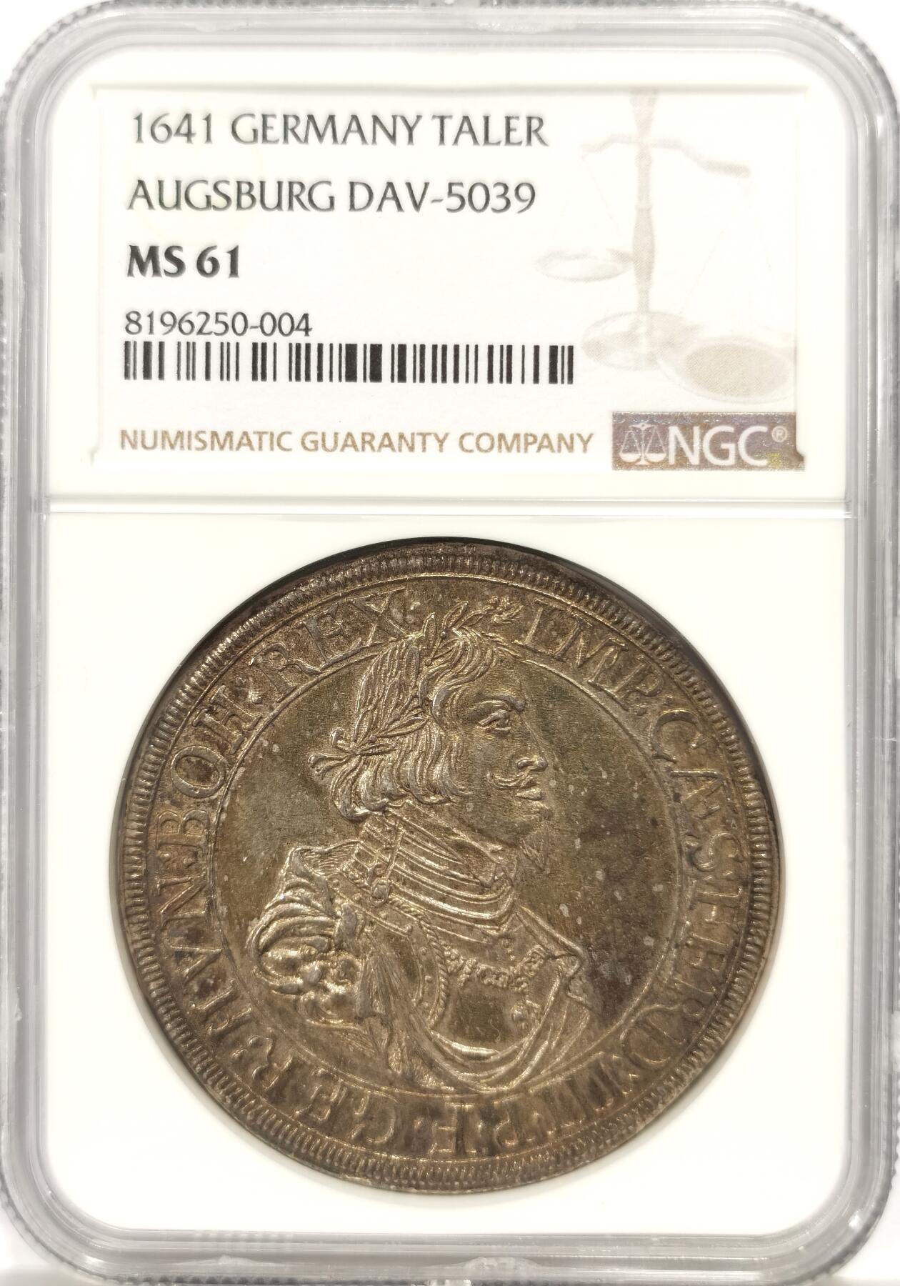 博洋堂“良辰美钰”中秋国庆双节精品专场暨第141期（全场包邮） NGC MS61 德国奥格斯堡1641年 DAV-5039 景观1泰勒，金色包浆，打制有力，值得收藏