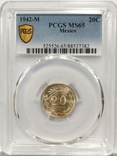 博洋堂“良辰美钰”中秋国庆双节精品专场暨第141期（全场包邮） - PCGS MS65 墨西哥1942年鹰洋20分银币