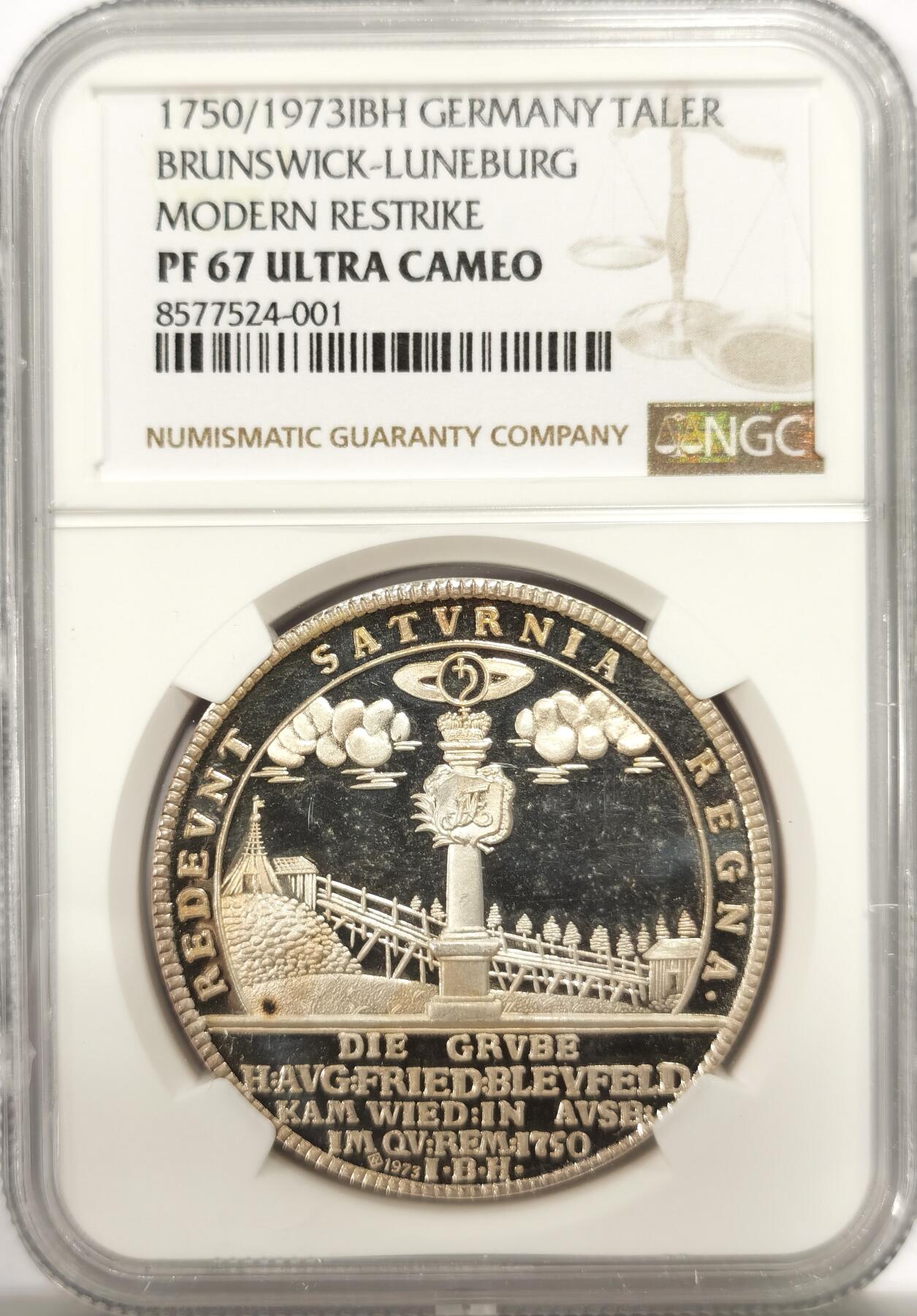 博洋堂“良辰美钰”中秋国庆双节精品专场暨第141期（全场包邮） NGC PF67UC 德国布伦瑞克-吕讷堡1750年矿业1泰勒银币(1973年后铸)