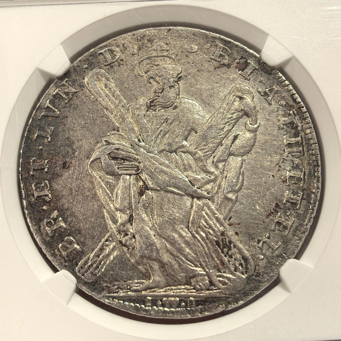 博洋堂“良辰美钰”中秋国庆双节精品专场暨第141期（全场包邮） NGC AU55 德国1755年布伦瑞克 吕内堡 乔治三世泰勒 1714年汉诺威选帝侯乔治一世依据《嗣位法》继承英国王位，而汉诺威王室源之于德国13世纪的吕内堡公爵，因此背后的徽章带有英伦的风格，这在德国泰勒当中不多见的，很特别，很有意义