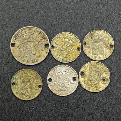 【淘币小摊】实时拍第七百五十四拍  散币批量币场  满百包邮可预留二周 每周一统一发货   - 荷属东印度银币6枚打孔