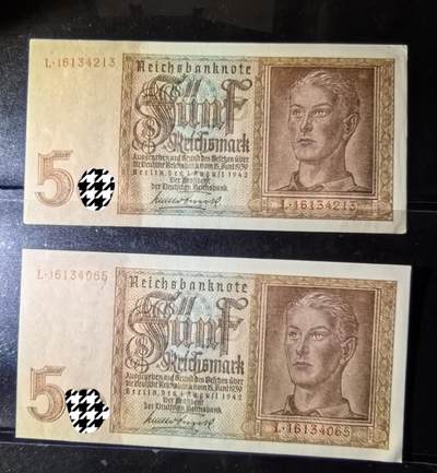 Au＋至Unc - 1942年 德国5马克纸币 - Au＋至Unc - 1942年 德国5马克纸币