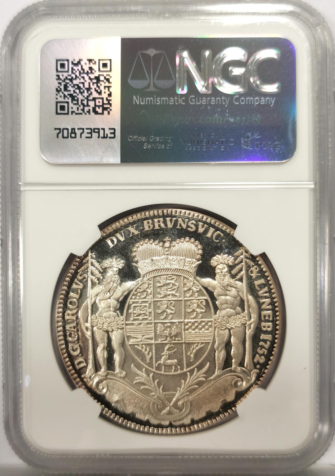 博洋堂“良辰美钰”中秋国庆双节精品专场暨第141期（全场包邮） NGC PF68UC 德国布伦瑞克-吕讷堡-卡伦堡-汉诺威1752年矿业1泰勒银币(1973年后铸)