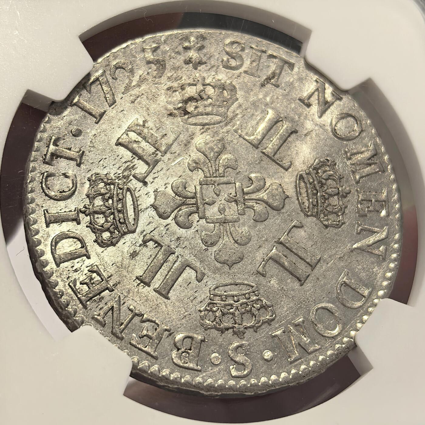 博洋堂“良辰美钰”中秋国庆双节精品专场暨第141期（全场包邮） NGC MS62 法国1725S（兰斯）路易十五8L版埃居大银 稀少版别 全银光品级 HA网10年前同分数3000刀成交 麦网唯一最高分数 N盒唯一冠军分数