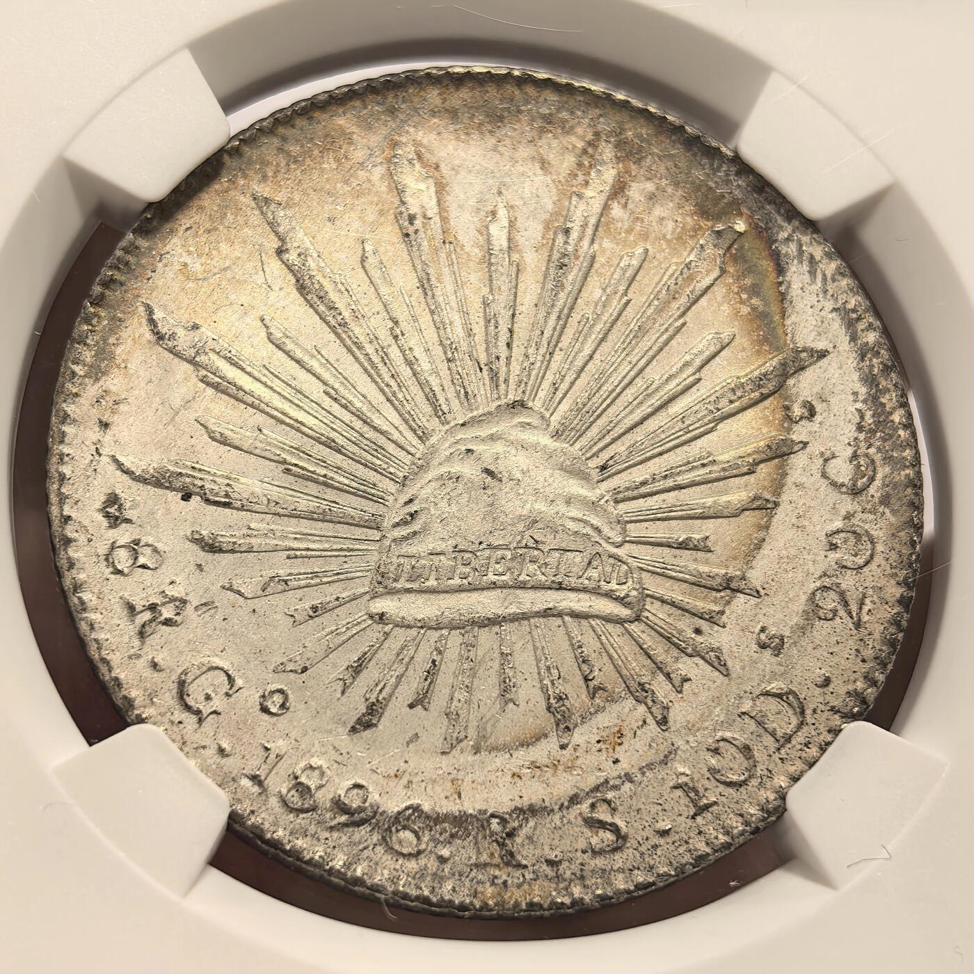 博洋堂“良辰美钰”中秋国庆双节精品专场暨第141期（全场包邮） NGC MS61 墨西哥1896/1年GO/AS RS/ML花边鹰洋，罕见年份、厂别、鉴定师三骑字版，极美五彩包浆