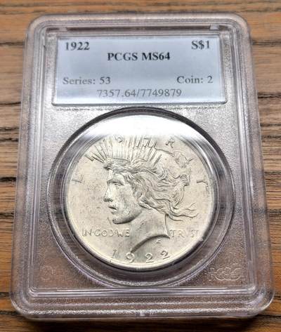 凡希社世界钱币微拍月度大拍（2025/09） - 1922美国和平壹元PCGS-MS64，淡彩粉光。