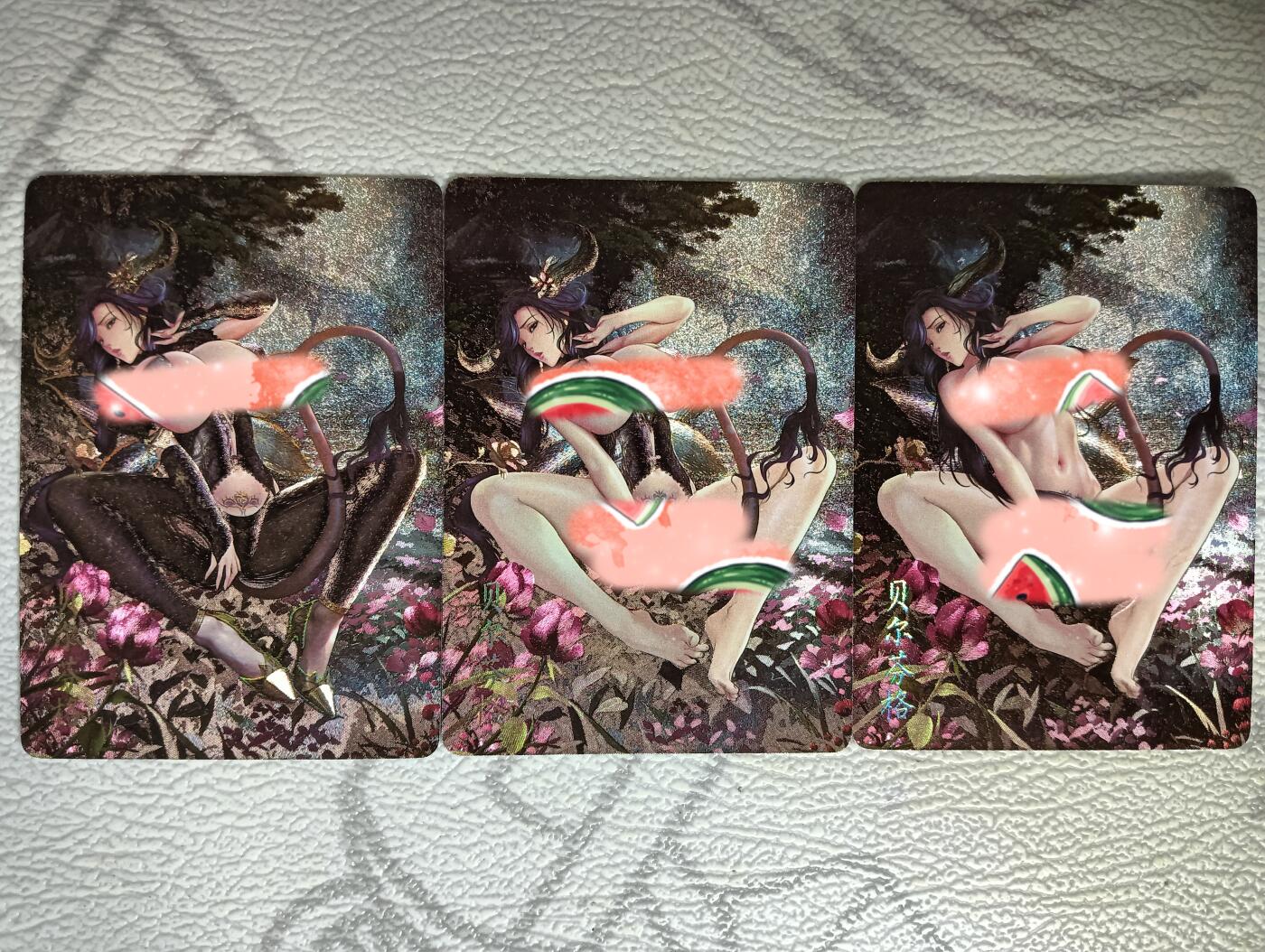 花开卡拍第40期（9月28号周日截拍，品控勿拍!!!拍品不寄存，运费5元，自制卡难免瑕疵，可能存在轻微撞角爆边等出厂瑕疵，品控介意勿拍！） 燎原七宗罪 贝尔芬格 三渐变，幻粗1张+粗闪2张