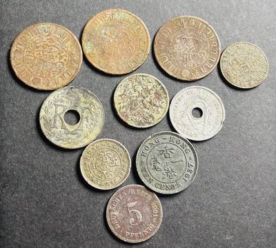 文馨钱币收藏第 273 场， 长期接收代拍品 - 各国老铜币一组 10 枚 1901 年开始，包含英属香港乔治六世 1937 年两枚