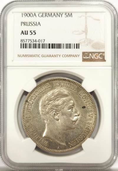 博洋堂“良辰美钰”中秋国庆双节精品专场暨第141期（全场包邮） - NGC AU55 德国普鲁士1900年威廉二世5马克银币