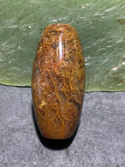 精美高玉化高润度黄金草花纹水草玛瑙桶珠一个 - 精美高玉化高润度黄金草花纹水草玛瑙桶珠一个