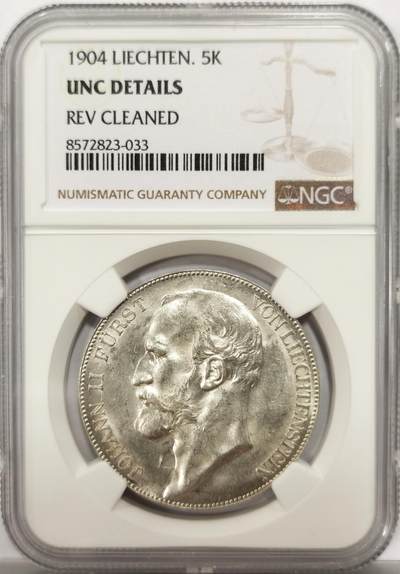 博洋堂“良辰美钰”中秋国庆双节精品专场暨第141期（全场包邮） - NGC UNC 列支敦士登1904年约翰二世5克朗大银 铸造仅有10000万枚，压铸精良 银霜满满 稀见品