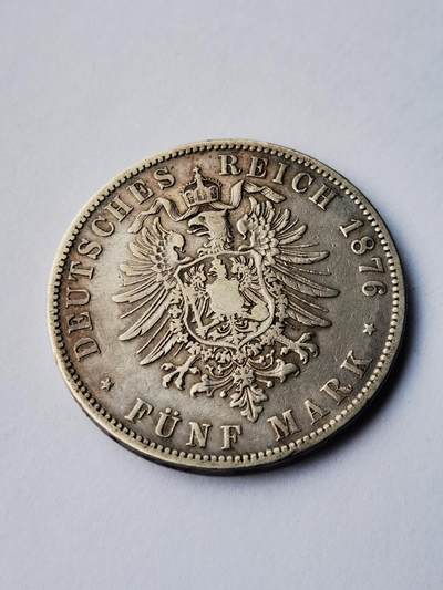 1876德意志帝国5马克银币，Wilhelm I 和帝国鹰 - 1876德意志帝国5马克银币，Wilhelm I 和帝国鹰