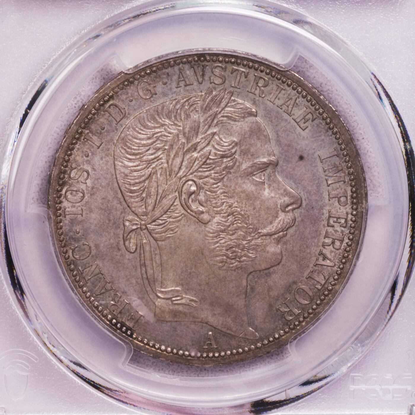 PCGS-MS65 1866奥地利弗朗茨约瑟夫大头版2福林大银币