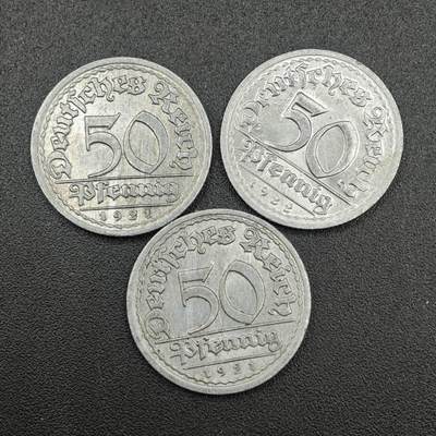 【淘币小摊】实时拍第七百五十四拍  散币批量币场  满百包邮可预留二周 每周一统一发货   - 德国魏玛50芬妮铝币3枚