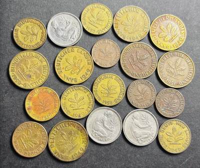 文馨钱币收藏第 273 场， 长期接收代拍品 - 稀少德国 1949 年 1950 年首版 1-50 芬尼 20 枚