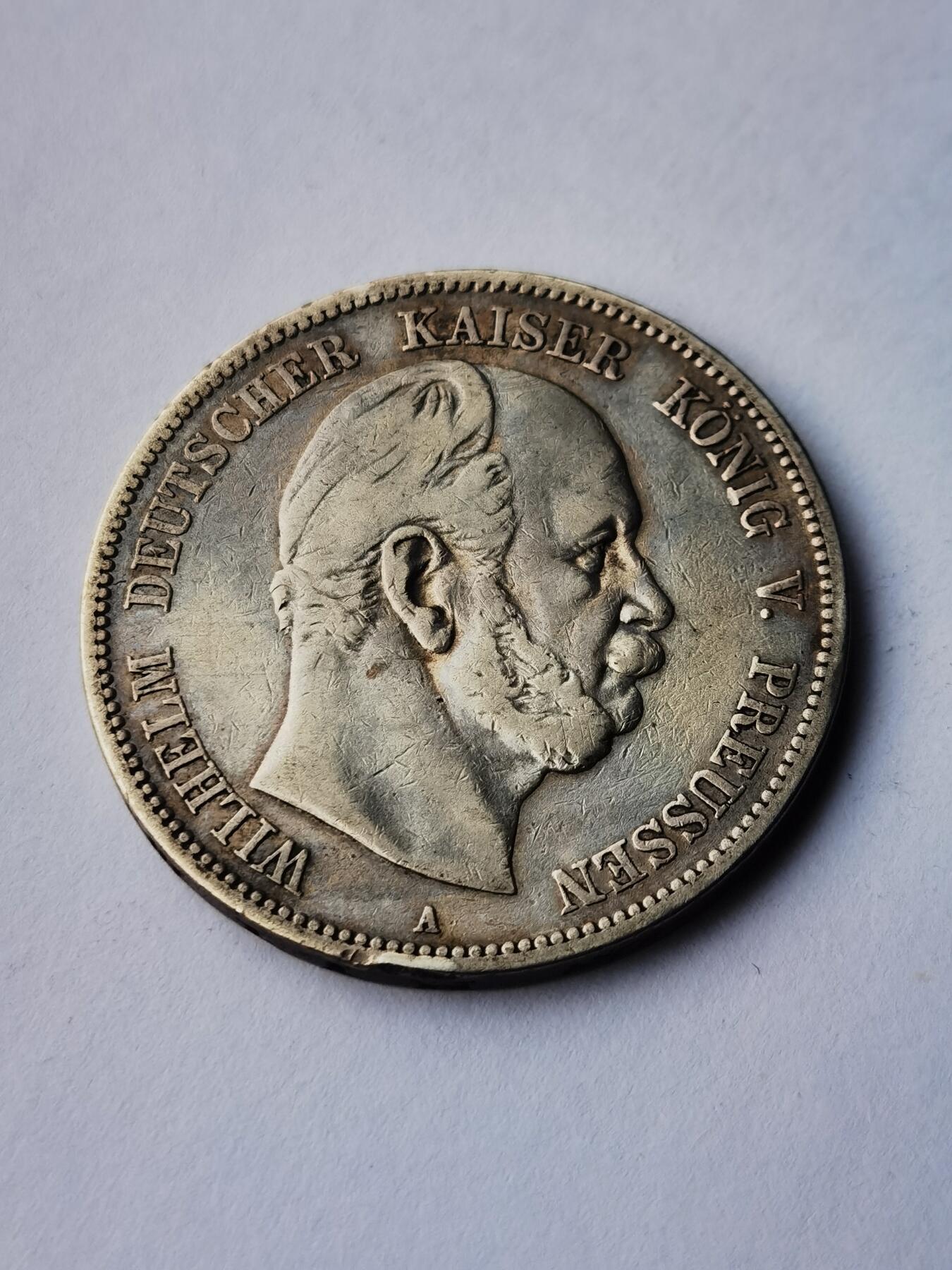 1876德意志帝国5马克银币，Wilhelm I 和帝国鹰