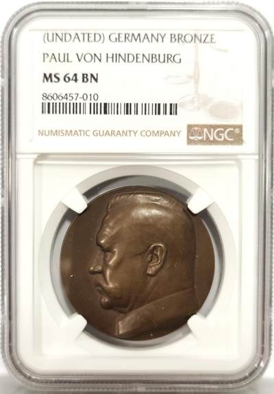 博洋堂“良辰美钰”中秋国庆双节精品专场暨第141期（全场包邮） - NGC MS64BN 德国1927年兴登堡纪念铜章，正面：兴登堡左脸高浮雕像，反面：兴登堡的名言“一切忠诚属于帝国”！