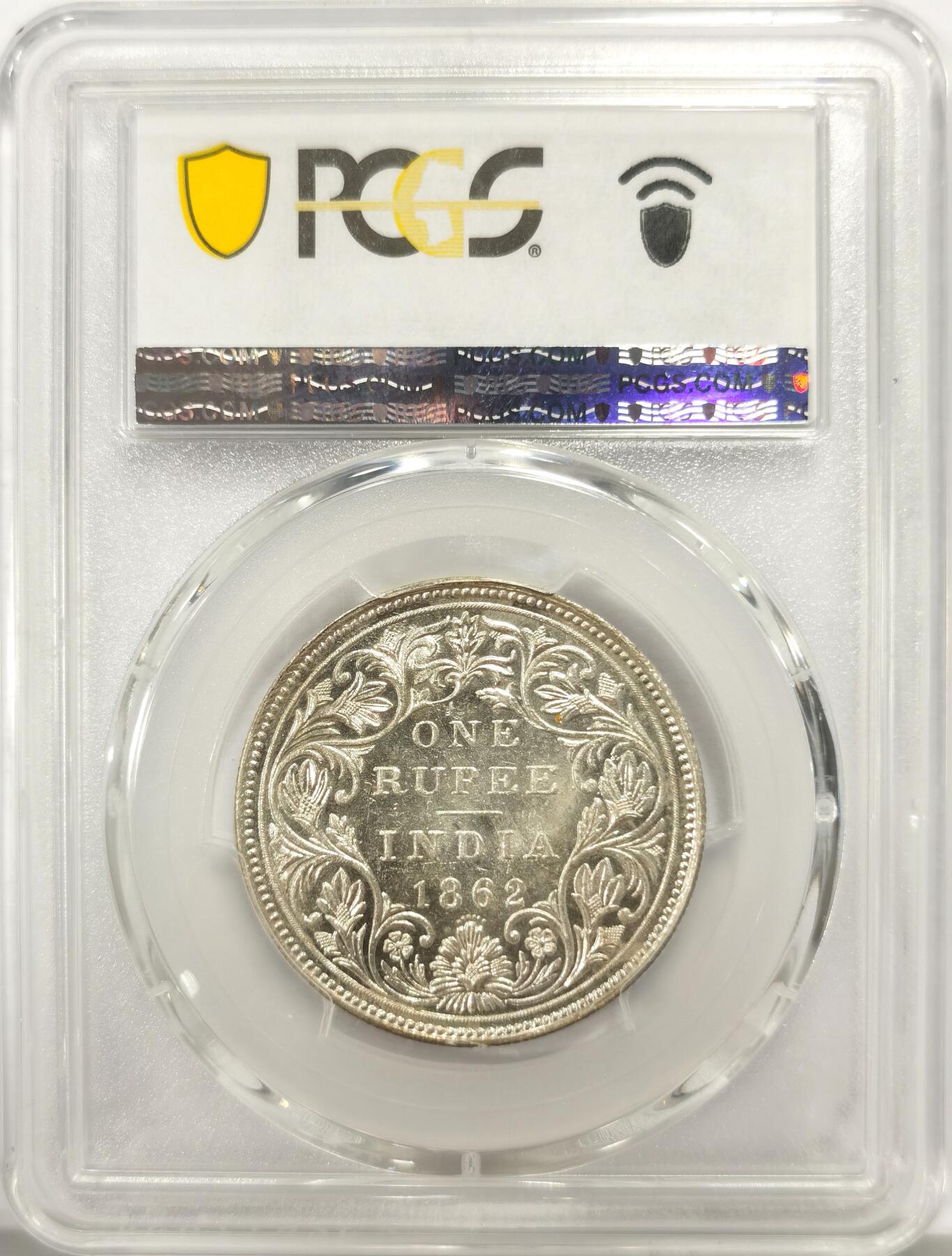 博洋堂“良辰美钰”中秋国庆双节精品专场暨第141期（全场包邮） PCGS MS62 英属印度1862年维多利亚1卢比银币，少见六点版，带镜面感
