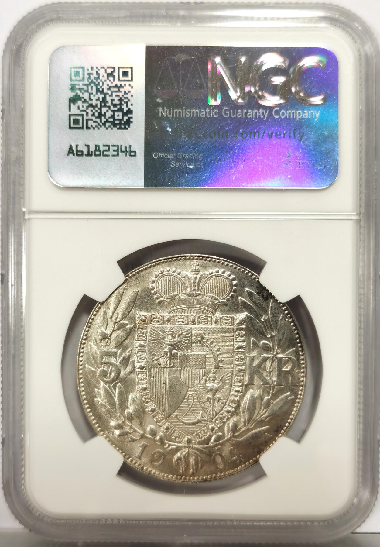 博洋堂“良辰美钰”中秋国庆双节精品专场暨第141期（全场包邮） NGC UNC 列支敦士登1904年约翰二世5克朗大银 铸造仅有10000万枚，压铸精良 银霜满满 稀见品