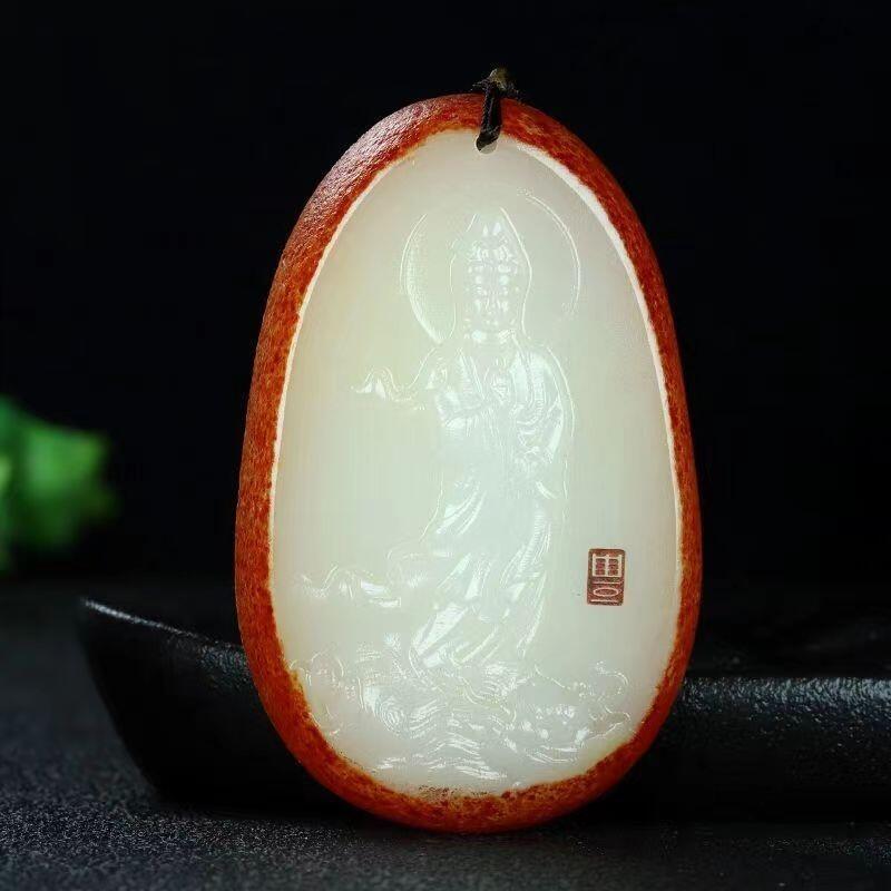 阿富汗白玉石 观音吊坠