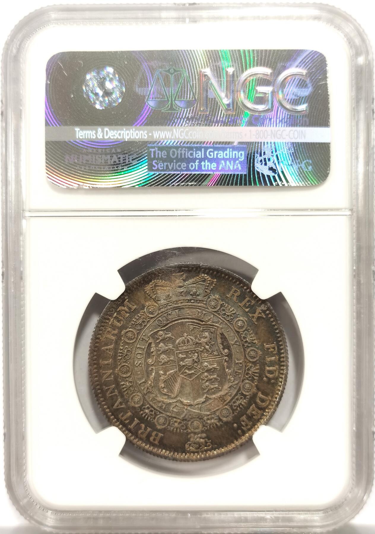 博洋堂“良辰美钰”中秋国庆双节精品专场暨第141期（全场包邮） NGC MS62 英国1817年乔三半克朗银币，牛头乔三霸气威武，状态精美绝伦，包浆五彩绚烂，绝对收藏级别