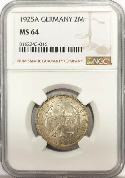 博洋堂“良辰美钰”中秋国庆双节精品专场暨第141期（全场包邮） - NGC MS64 德国魏玛共和国1925年2马克银币
