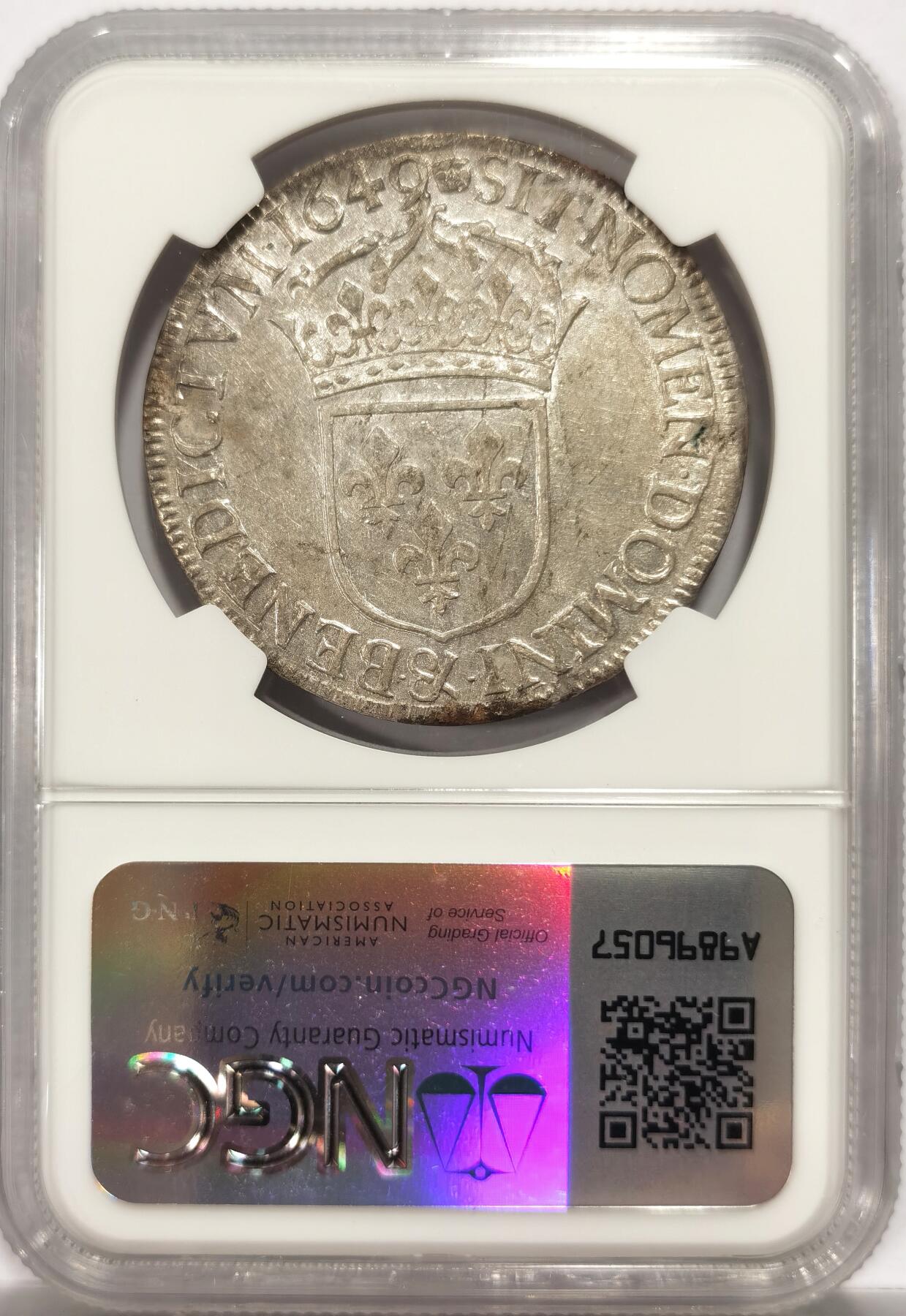 博洋堂“良辰美钰”中秋国庆双节精品专场暨第141期（全场包邮） NGC AU58 法国1649&蓝色海洋法普罗旺斯·艾克斯厂别 太阳王路易十四少年版埃居大银 全银光 深打 无减重 未流通 同级别中佼佼者 N盒唯一亚军分数