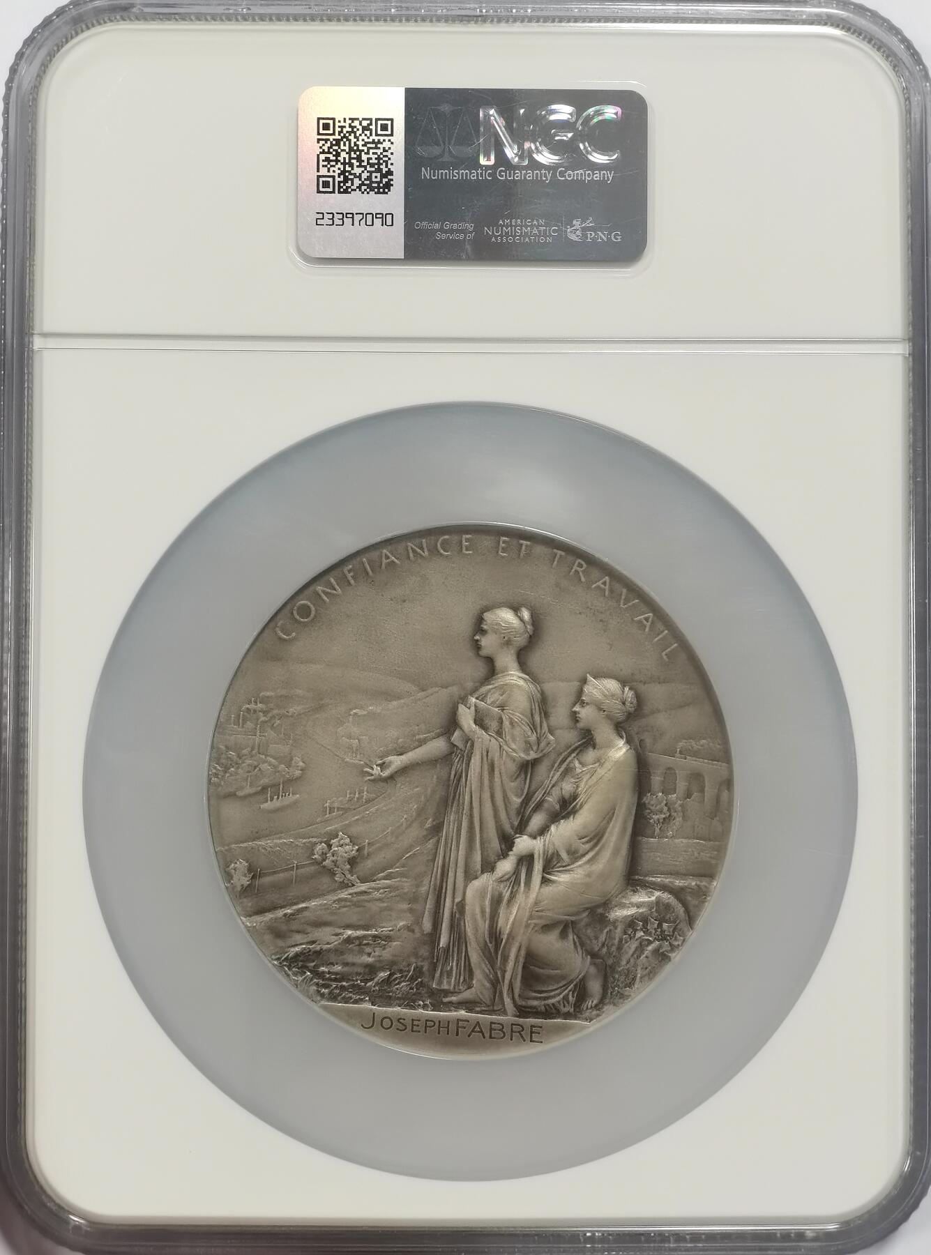 博洋堂“良辰美钰”中秋国庆双节精品专场暨第141期（全场包邮） NGC MS64 法国1900年法兰西银行百年银章，O.Roty作品，戎装玛丽安娜，直径68mm，边铭丰饶角，带原盒，保存完好