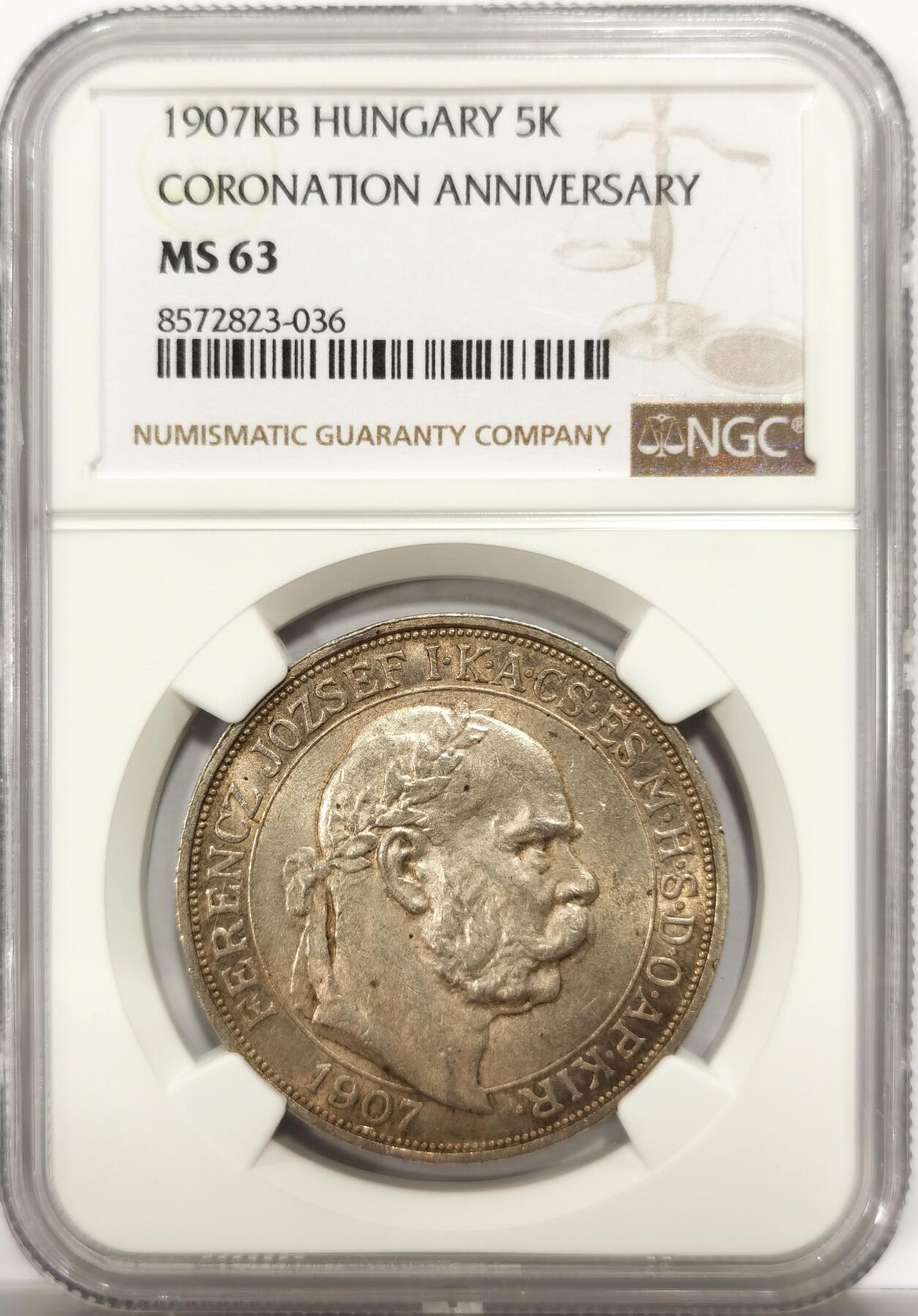 博洋堂“良辰美钰”中秋国庆双节精品专场暨第141期（全场包邮） NGC MS63 匈牙利1907年弗朗兹 约瑟夫二世加冕纪念5克朗大银