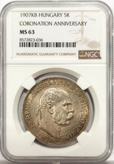 博洋堂“良辰美钰”中秋国庆双节精品专场暨第141期（全场包邮） - NGC MS63 匈牙利1907年弗朗兹 约瑟夫二世加冕纪念5克朗大银