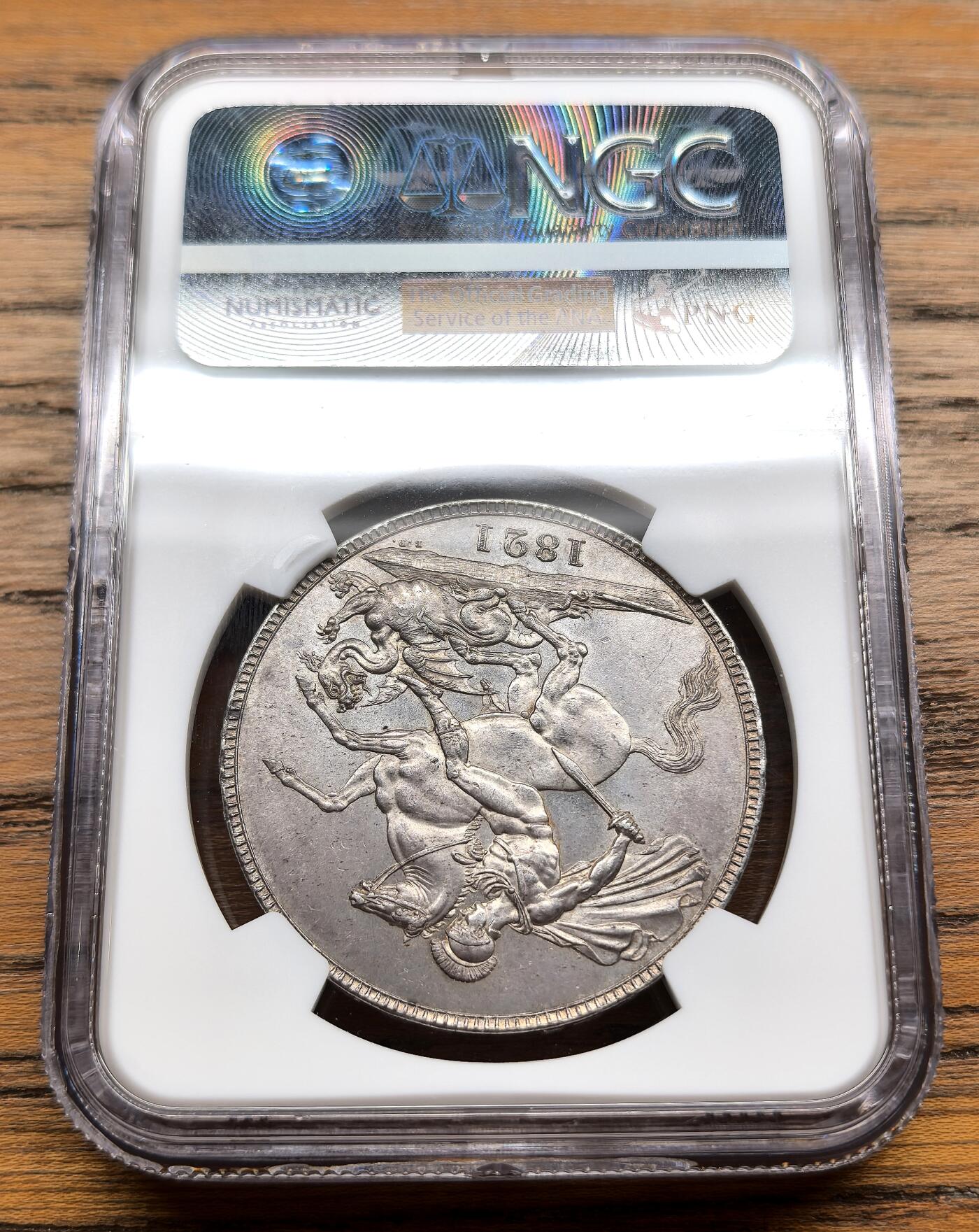 凡希社世界钱币微拍月度大拍（2025/09） 荐！1821英国乔四马剑大银NGC-MS63，英伦灰彩，淡色包浆下呈现迷人的金属质感，实物上手更赞，略低评。（附视频）