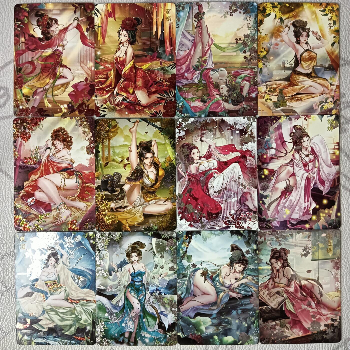 花开卡拍第40期（9月28号周日截拍，品控勿拍!!!拍品不寄存，运费5元，自制卡难免瑕疵，可能存在轻微撞角爆边等出厂瑕疵，品控介意勿拍！） 燎原玲姐绘  十二花神  全套12张  星光工艺