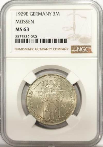 博洋堂“良辰美钰”中秋国庆双节精品专场暨第141期（全场包邮） - NGC MS63 德国魏玛共和国1929年梅森千年3马克纪念银币