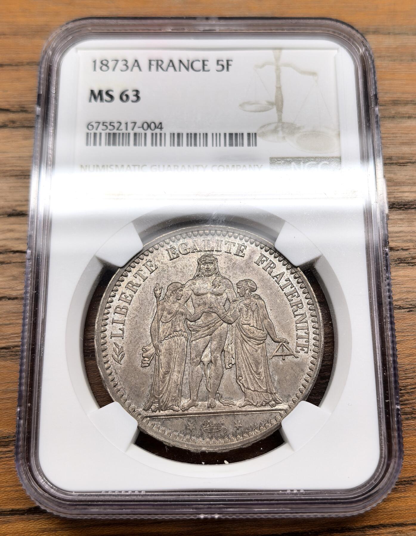 凡希社世界钱币微拍月度大拍（2025/09） 1873A法国大力神5法郎大银NGC-MS63