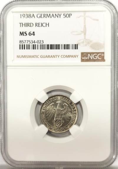 博洋堂“良辰美钰”中秋国庆双节精品专场暨第141期（全场包邮） - NGC MS64 德国第三帝国1938年A版50芬尼镍币，传说中的回炉坦克币