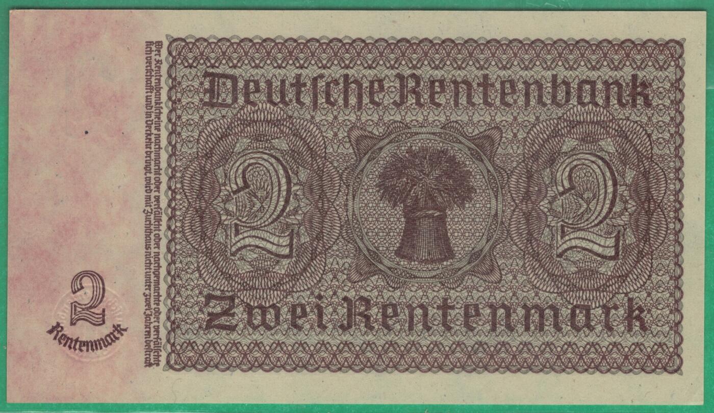德国1937年2地租马克 P-174b 8位号版 无4 1111中段狮子号 实物图 UNC-