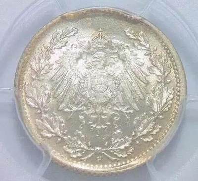 【旋风钱币】10月4日19:00准时开拍 精美欧洲币章 第三帝国货币等 全场包邮！ 【银】稀年 PCGS MS65 一战德国1917年F版1/2马克银币 开卷原光