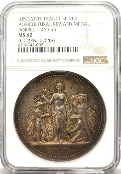 博洋堂“良辰美钰”中秋国庆双节精品专场暨第141期（全场包邮） - NGC MS62 法国1890年左右葡萄园种植巨大银章，46mm超大尺寸，这个版别有38mm和34mm较为常见。正面超高浮雕农业女神。细节完美风韵极佳！